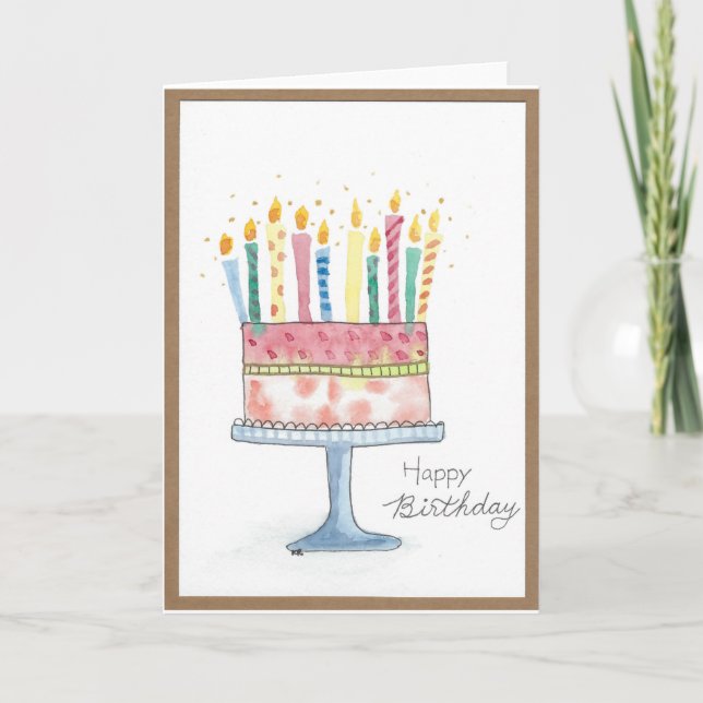 Happy Birthday, cake with candles Card (Front)