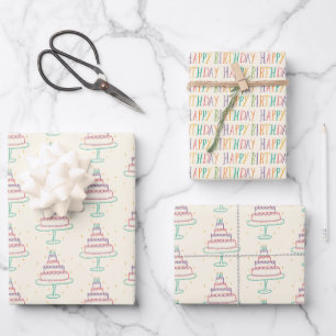 Happy Birthday Cakes Cute Charming Pattern Gift Wrapping Paper Sheet