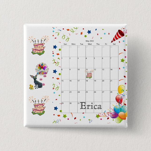 Happy Birthday Calendar May 2022 Button  (Front)