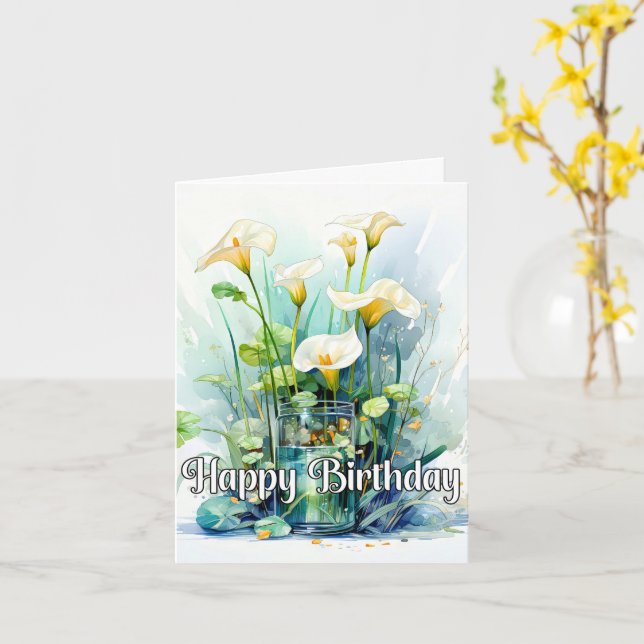 Happy Birthday Calla Lilies Flowers Card (Yellow Flower)