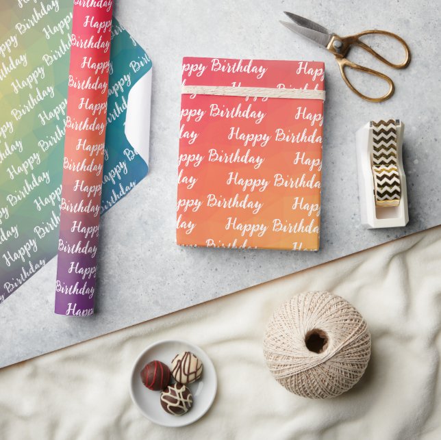 Happy Birthday Calligraphy Font Rainbow Pattern   Wrapping Paper (Crafts)