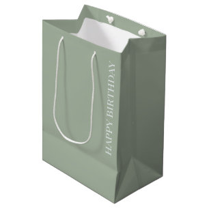 'Happy Birthday' Calming Muted Sage Green Fresh Medium Gift Bag