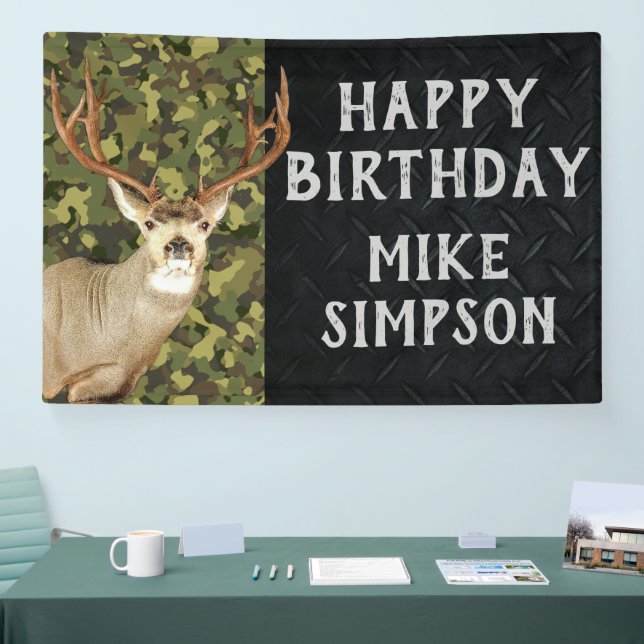 Happy Birthday Camouflage Deer Hunting Men's Banne Banner (Tradeshow)