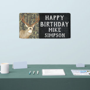 Happy Birthday Camouflage Deer Hunting Men's Banner