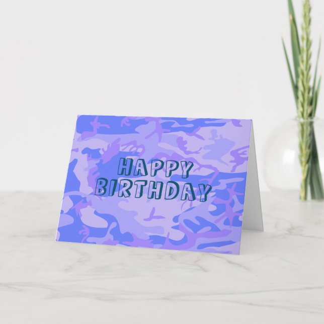 Happy Birthday Camouflage Pastel Blue Abstract Card (Front)