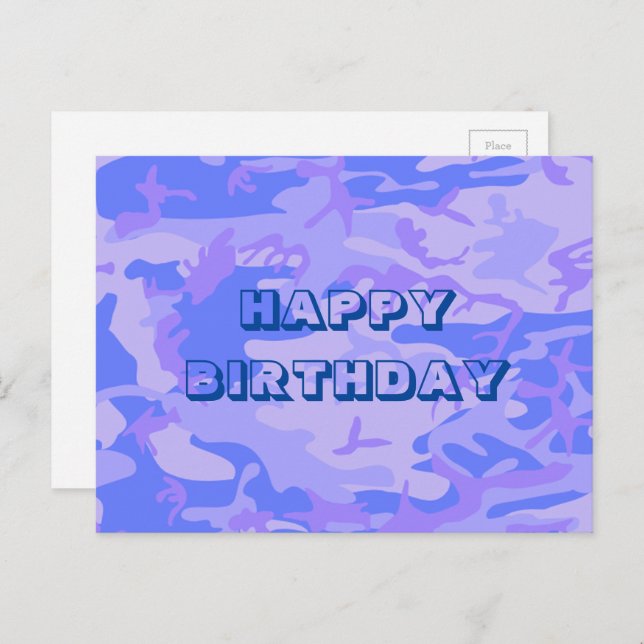 Happy Birthday Camouflage Pastel Blue Abstract Postcard (Front/Back)