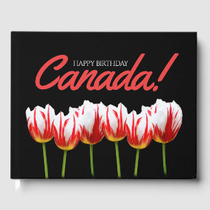 Happy Birthday Canada Day Maple Leaf Tulips Guest Book