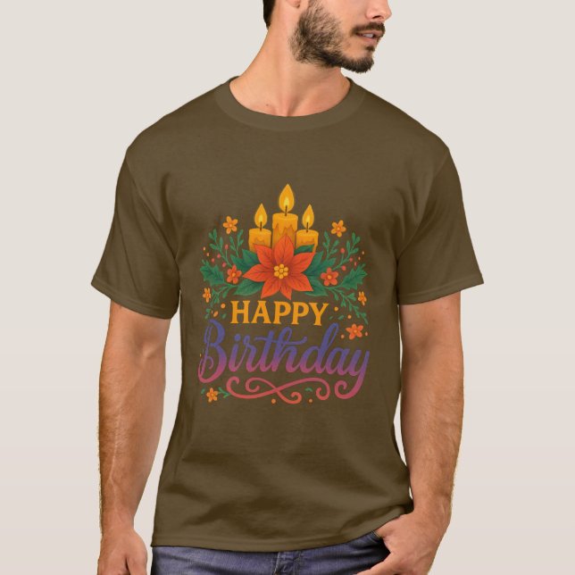 Happy Birthday Candle Basic Dark T-Shirt | Festive (Front)