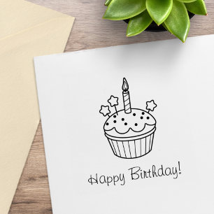 Happy Birthday Candle Cupcake Colour Me Rubber Stamp