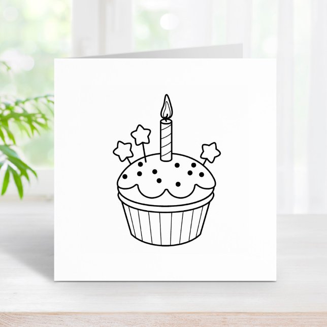 Happy Birthday Candle Cupcake Colour Me Rubber Stamp (Creator Uploaded)