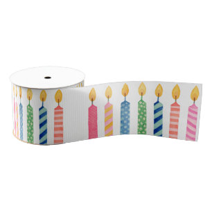 Happy Birthday Candles Artisan Colorful Timeless Grosgrain Ribbon
