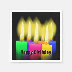 Happy Birthday Candles On Black    Napkin