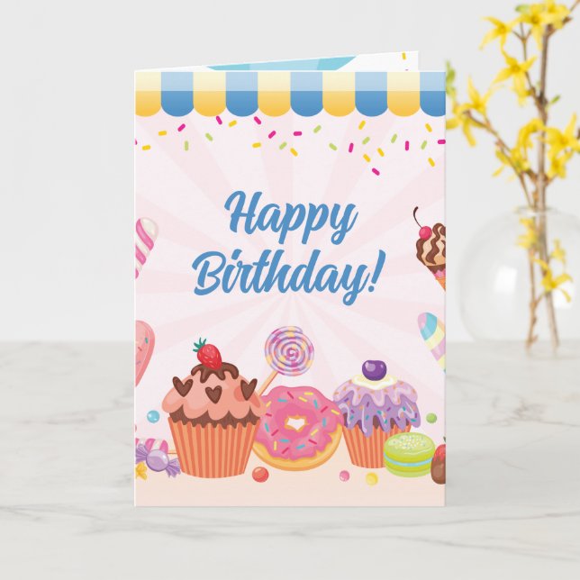 Happy Birthday Candy Shop Greeting Card (Yellow Flower)