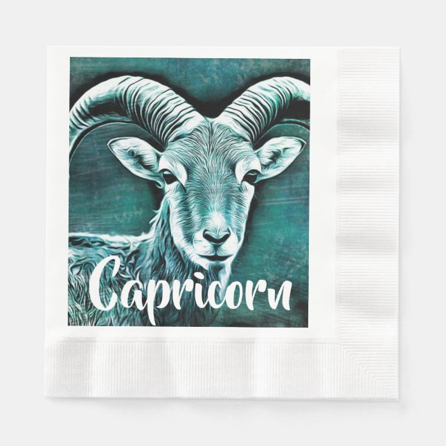 Happy Birthday Capricorn Horoscope Zodiac Goat Napkin (Front)