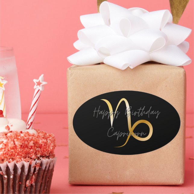 Happy Birthday Capricorn Oval Sticker (Party)