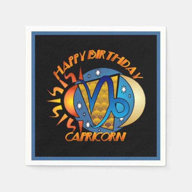 Happy Birthday Capricorn Zodiac Birth Sign Napkins (Front)