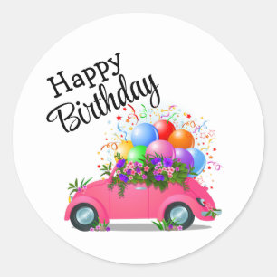 Happy Birthday Car Classic Round Sticker