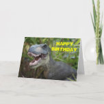 HAPPY BIRTHDAY CARD<br><div class="desc">Dinosaur Birthday card featuring T-Rex with "Have a roaring Birthday" message inside</div>