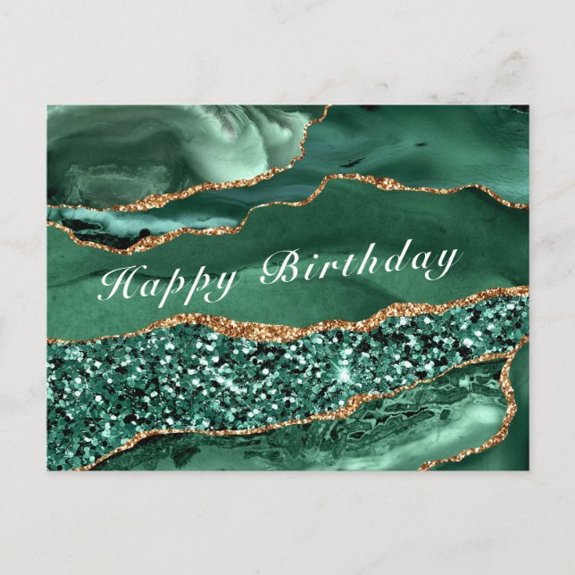 Happy Birthday Card Agate Green Gold Glitter (Front)
