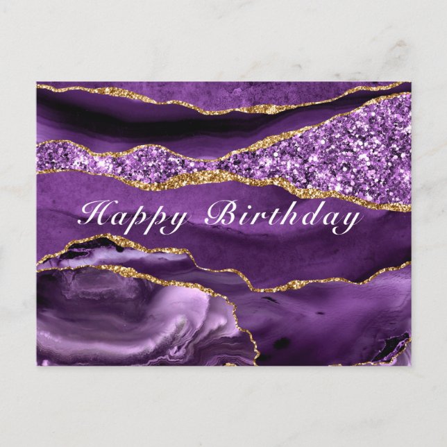 Happy Birthday Card Agate Purple Violet Gold (Front)