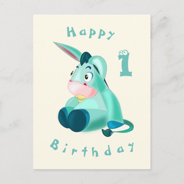 Happy Birthday Card - Baby Donkey - Your Age /Year (Front)