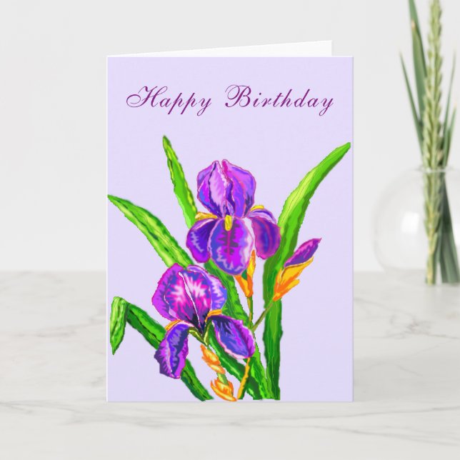 Happy Birthday Card Beautiful Iris Flowers (Front)