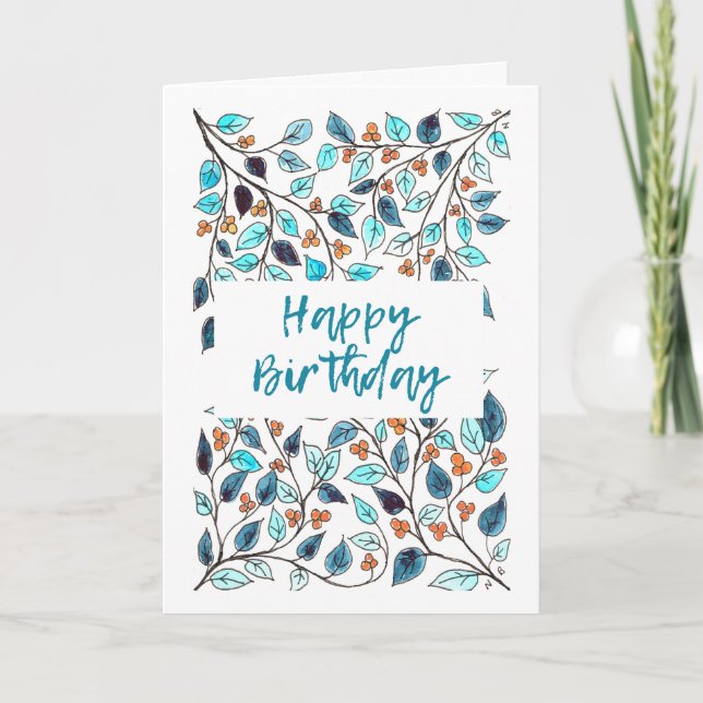 Happy Birthday Card Bluegreen Vine (Front)