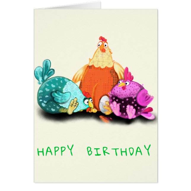 Happy Birthday Card Chickens Waiting Egg Hatch (Front)