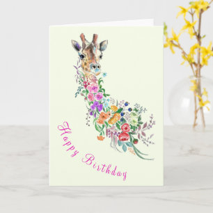 Happy Birthday Card Colourful Flowers Giraffe