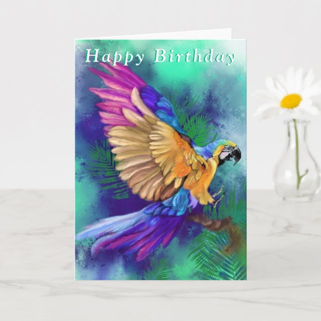 Happy Birthday Card Colourful Parrot  (Small Plant)