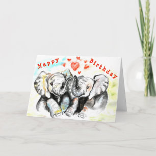 Happy Birthday Card Couple Elephant - Love