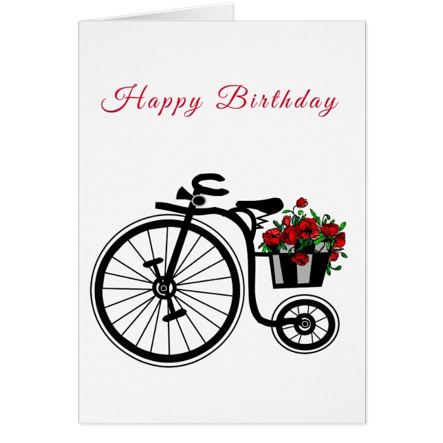 Happy Birthday Card Flowers Bike - Romantic (Front)