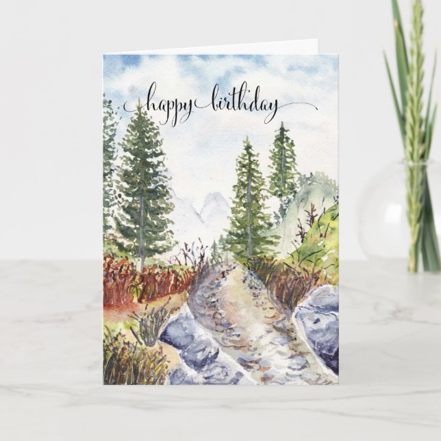 Happy Birthday Card For Him, Watercolor Mountains (Front)