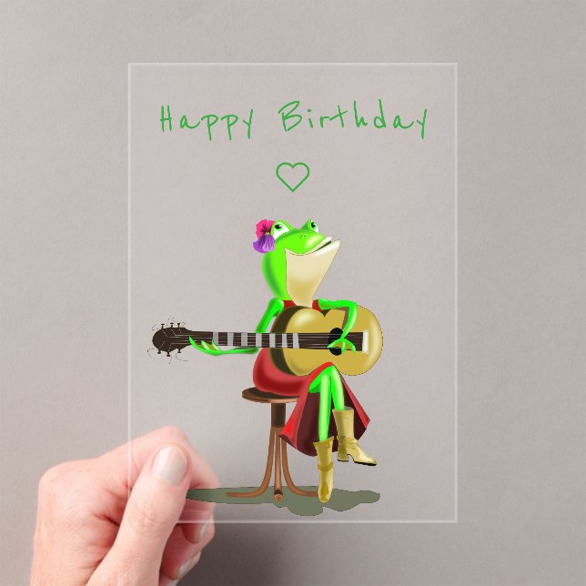 Happy Birthday Card Frog Playing Guitar Funny Acrylic Invitations (Insitu (Handheld))