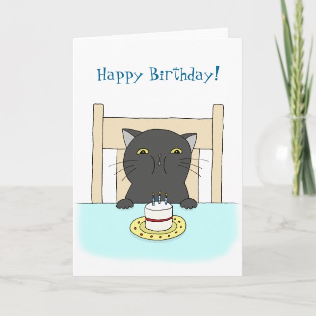 Happy Birthday Card Funny Black Cat Birthday Card (Front)