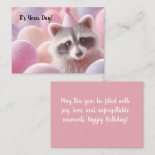 Happy Birthday Card "Funny Racoon and Balloons" 