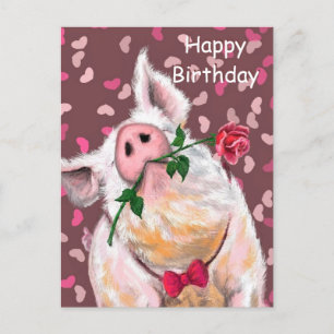Happy Birthday Card Gentleman Pig - Romantic