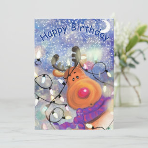 Happy Birthday Card Happy Reindeer - Christmas