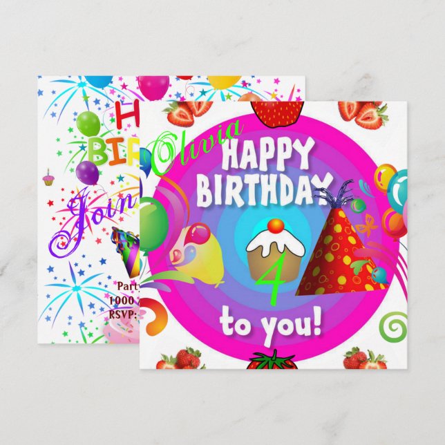 Happy Birthday Card Invitation (Front/Back)