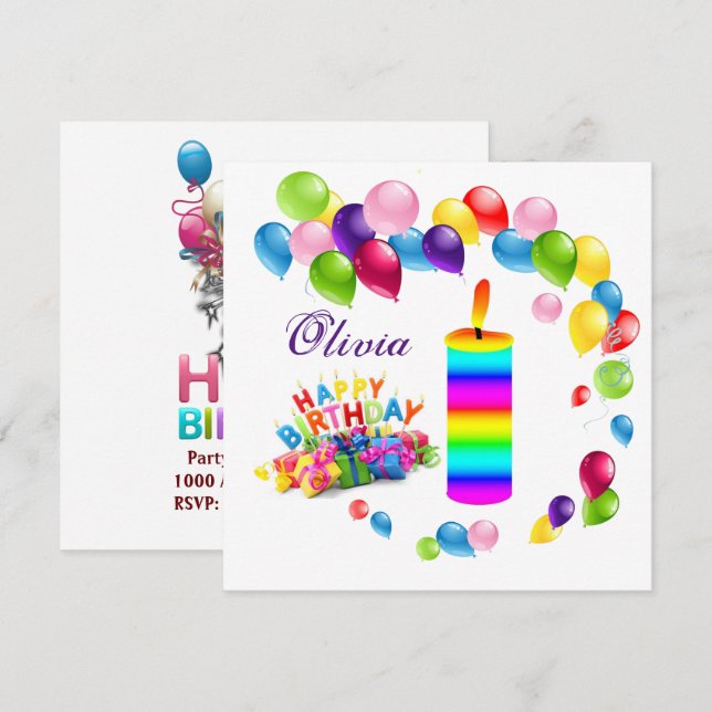 Happy Birthday Card Invitation Balloons (Front/Back)