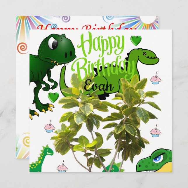 Happy Birthday Card Invitation Dinosaur (Front/Back)
