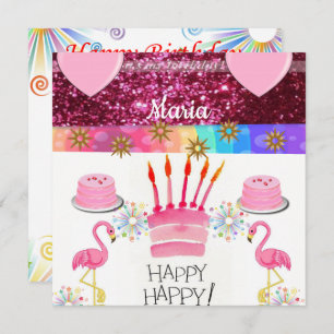 Happy Birthday Card Invitation Flamingo