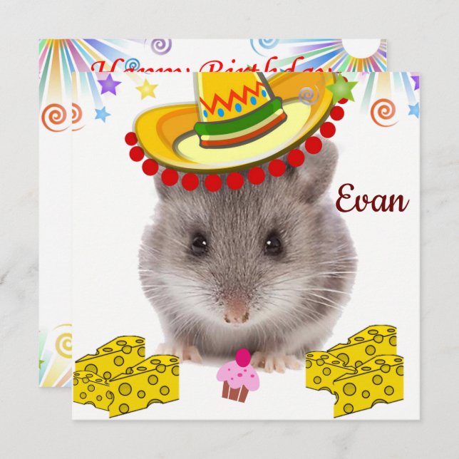 Happy Birthday Card Invitation Mice (Front/Back)