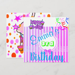Happy Birthday Card Invitation Purple Stripe Polka