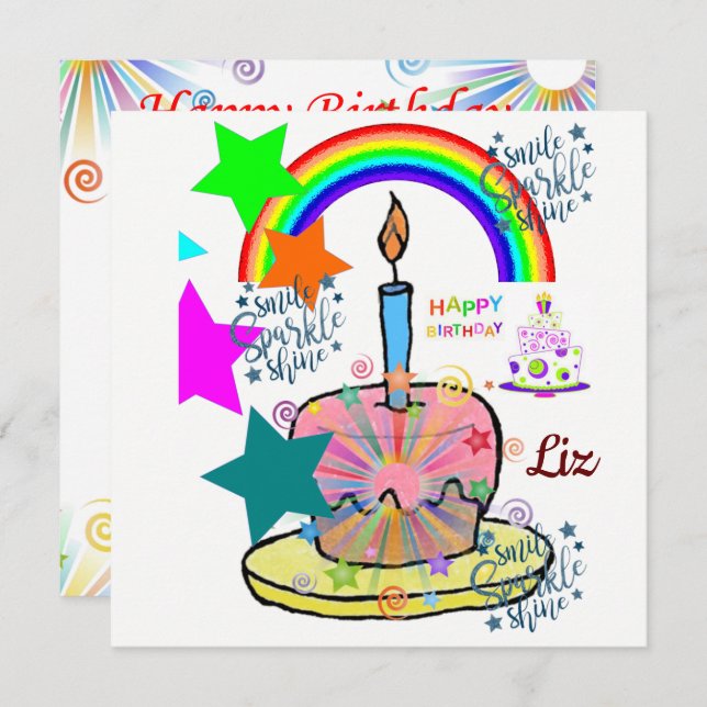 Happy Birthday Card Invitation Rainbow (Front/Back)