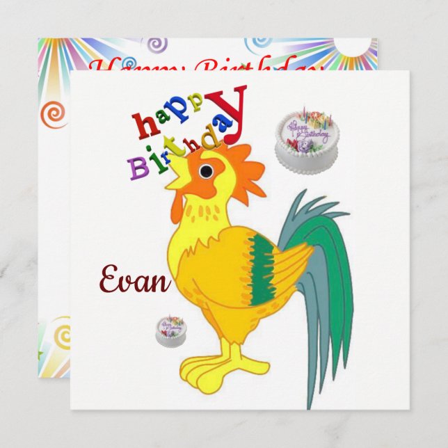 Happy Birthday Card Invitation Rooster (Front/Back)