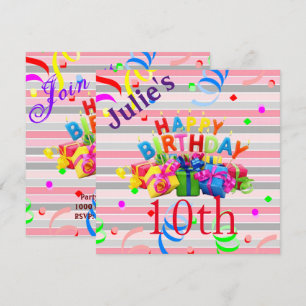 Happy Birthday Card Invitation Stripe