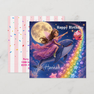 Happy Birthday Card Invitation Whale FairyRainbow