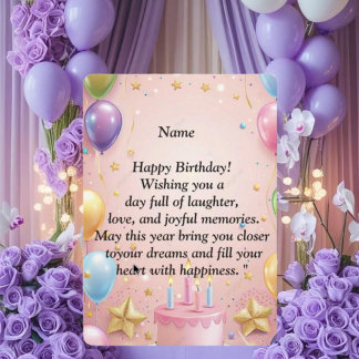Happy Birthday Card - Joyful Wishes, Balloons & C