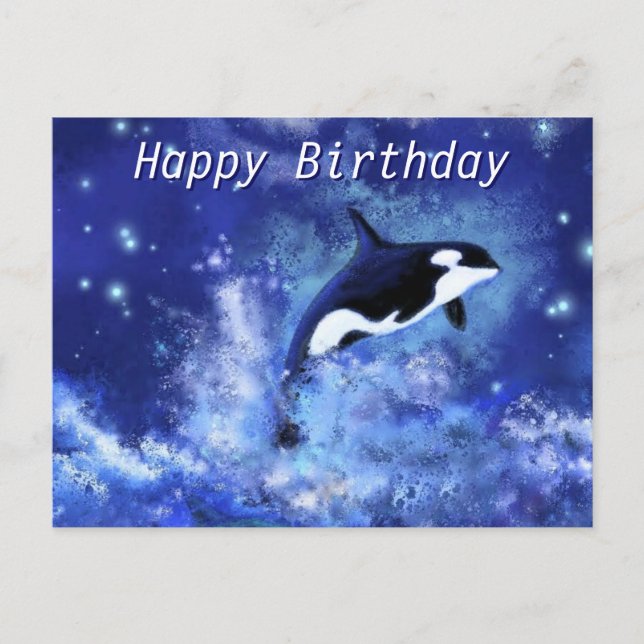 Happy Birthday Card Killer Whale on Full Moon (Front)